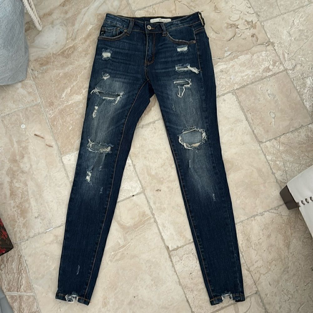 Kancan dark denim distressed jeans size 24 New without tags